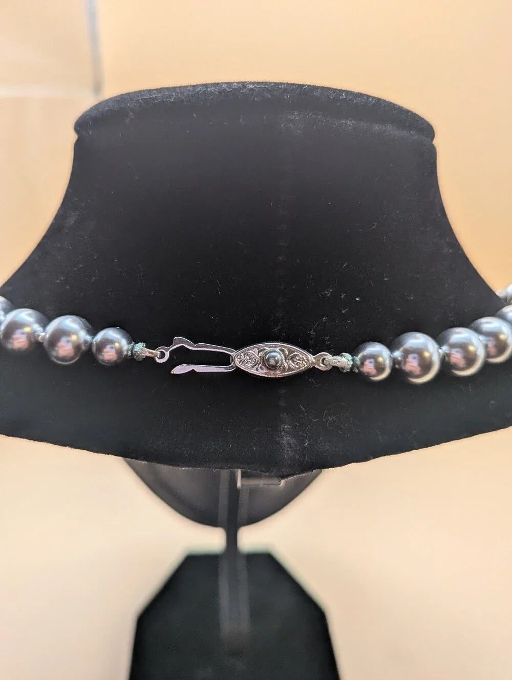 Vintage Silver Colored Faux Metallic Pearl Beaded Necklace Stamped Japan